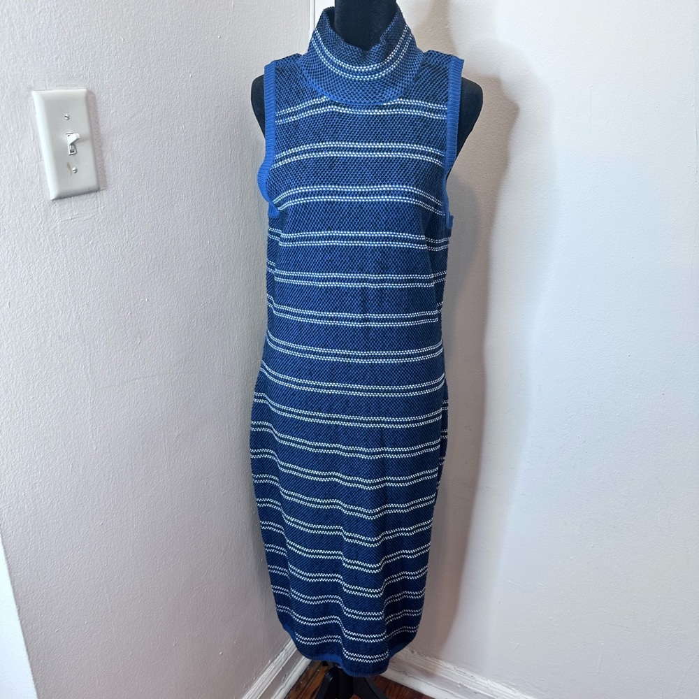 Whbm Striped Blue Sleeveless Dress